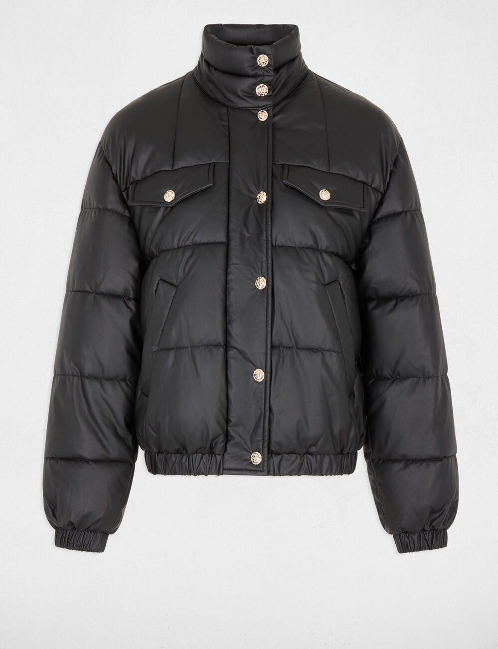 Doudoune similicuir col montant noir femme