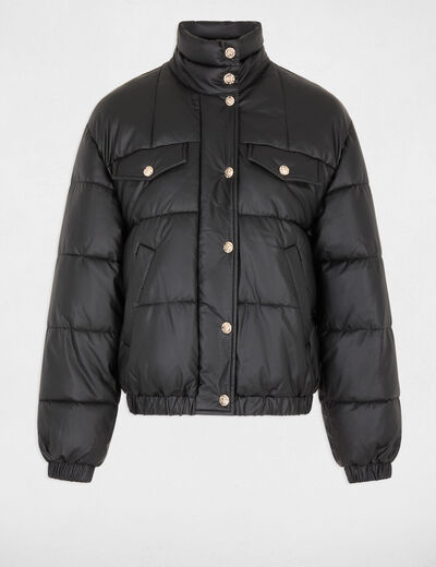 Doudoune similicuir col montant noir femme