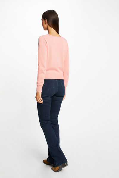Gilet droit boutonné avec col en V rose pale femme
