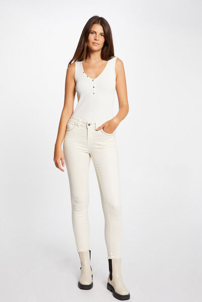 Jeans slim effet stretch beige femme