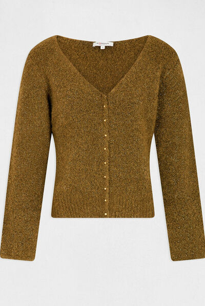 Pull manches longues avec col en V vert moyen femme