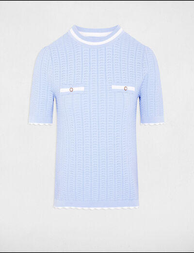 Pull manches courtes bleu ciel femme