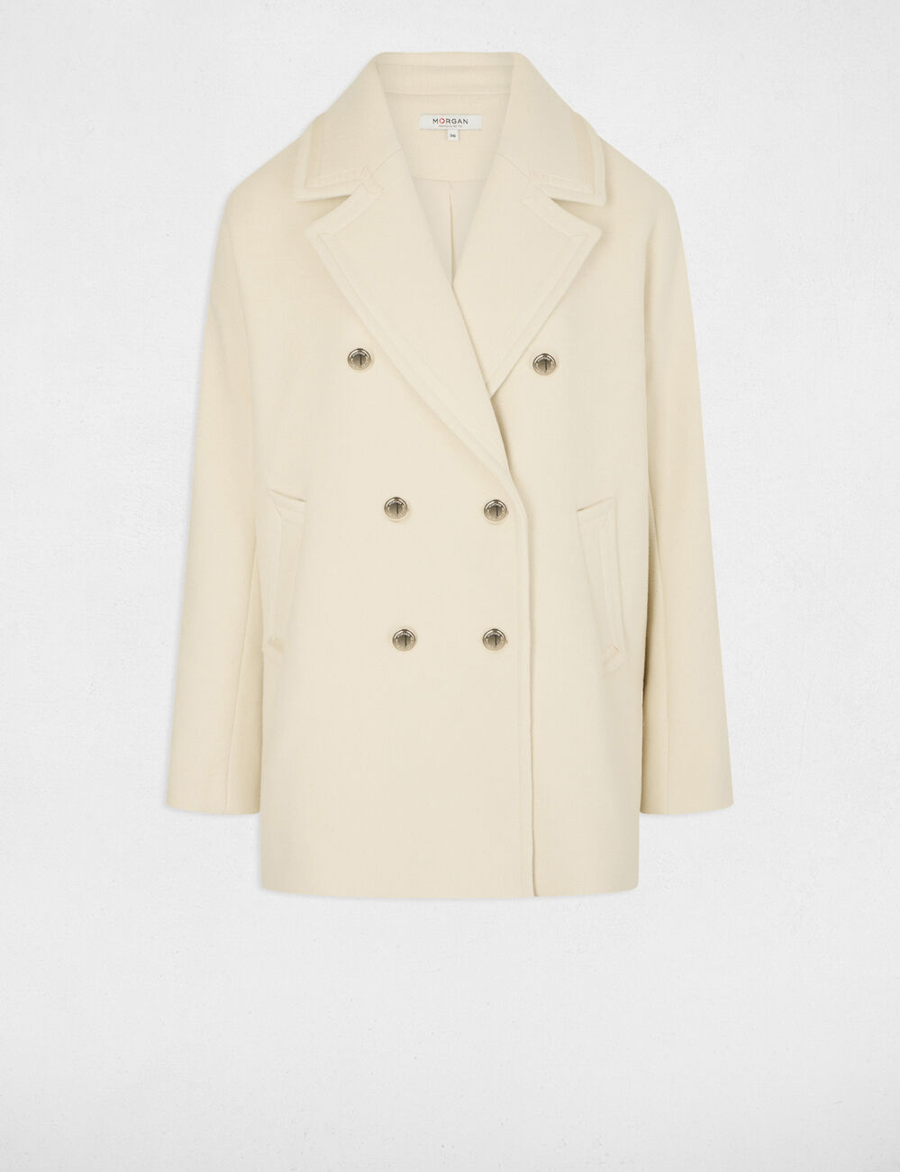 Manteau droit boutonn&eacute; ivoire femme