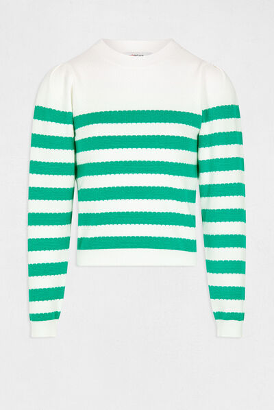 Pull manches longues à rayures vert moyen femme