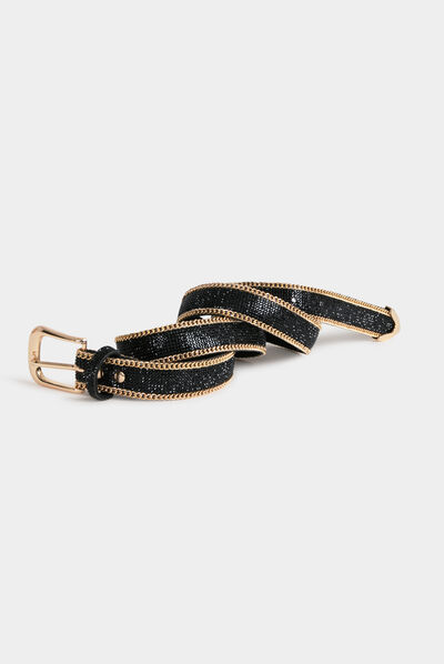 Ceinture avec détails chaînes et strass noir femme