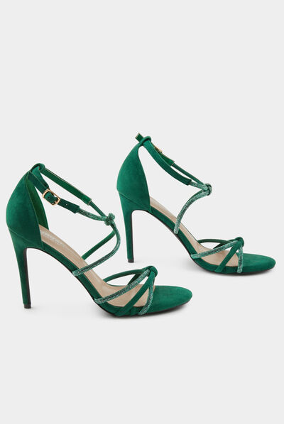 Sandales à talons avec brides strass vert femme