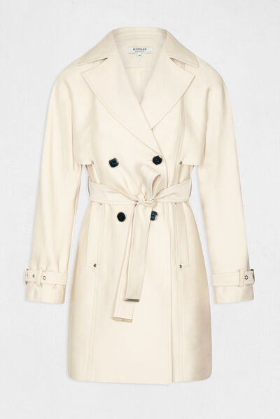 Trench droit ceintur&eacute; ecru moyen femme
