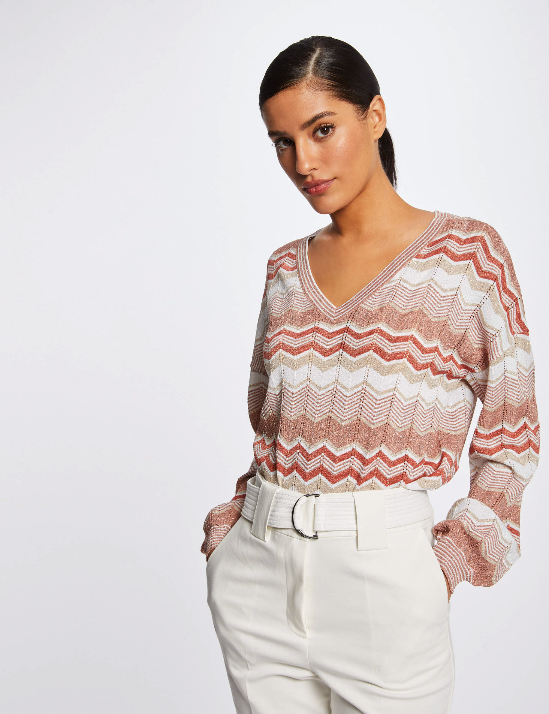 Pull-Over Femme Morgan - Col V, Manches Bouffantes, Viscose Et Polyester - Coupe Droite