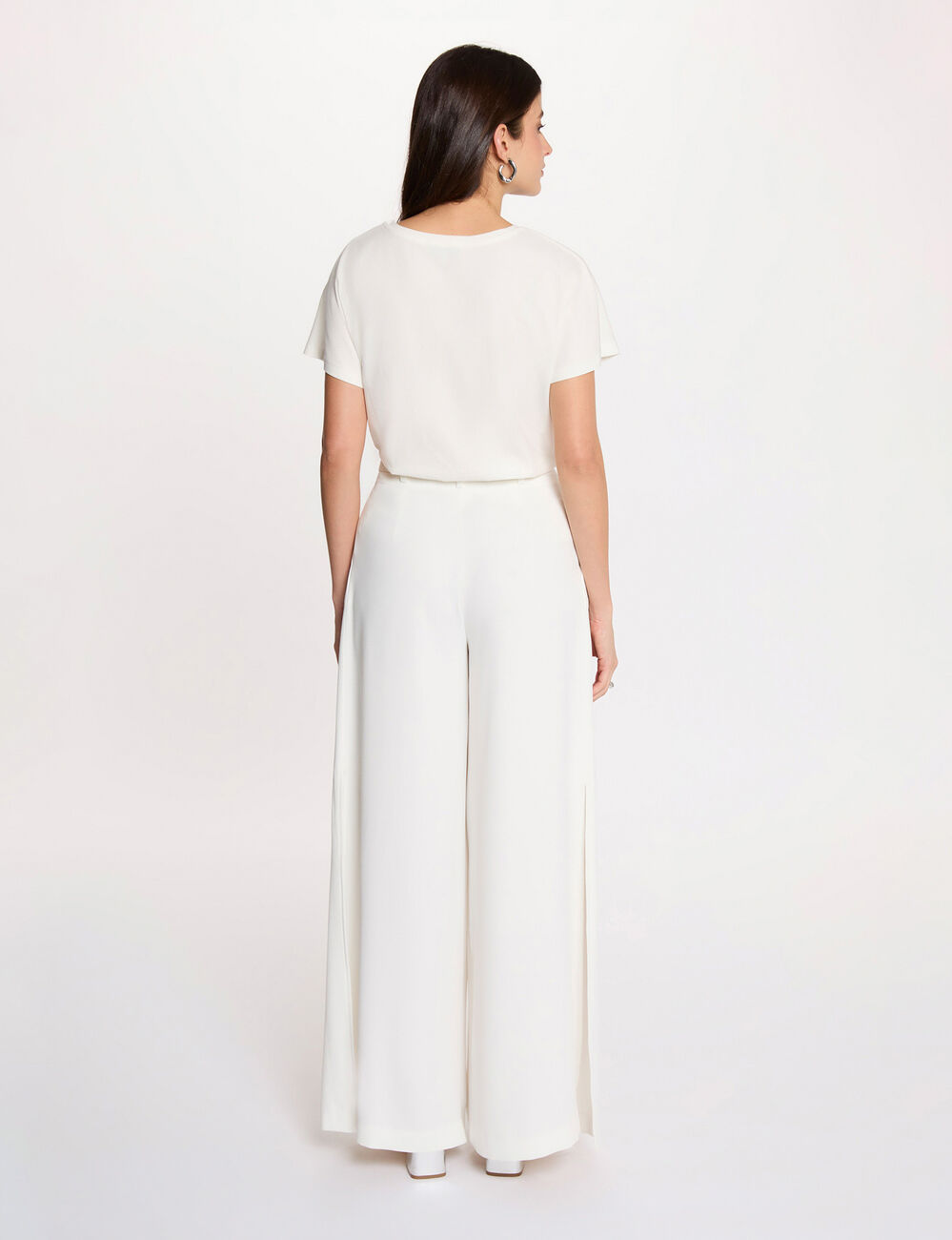 T-shirt col v manches courtes blanc femme