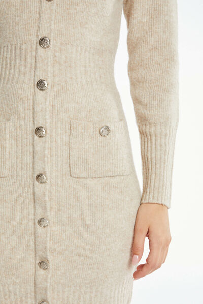 Robe pull ajustée avec boutons beige femme