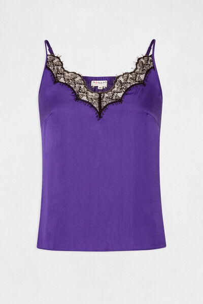 Blouse bretelles fines avec dentelle violet fonce femme