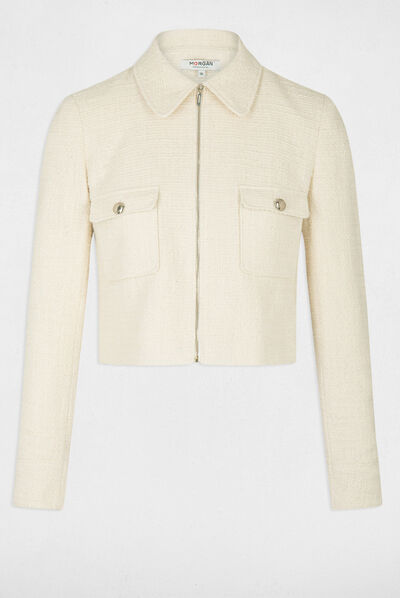 Veste ajustée zippée ivoire femme