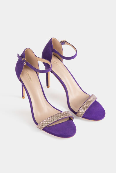 Sandales à talons avec détails bijoux violet fonce femme