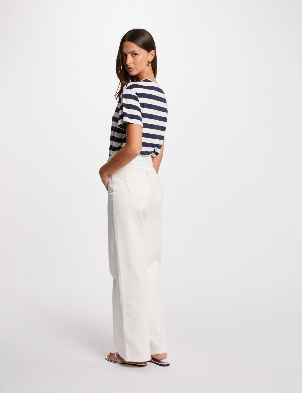 T-shirt manches courtes ray&eacute; blanc femme