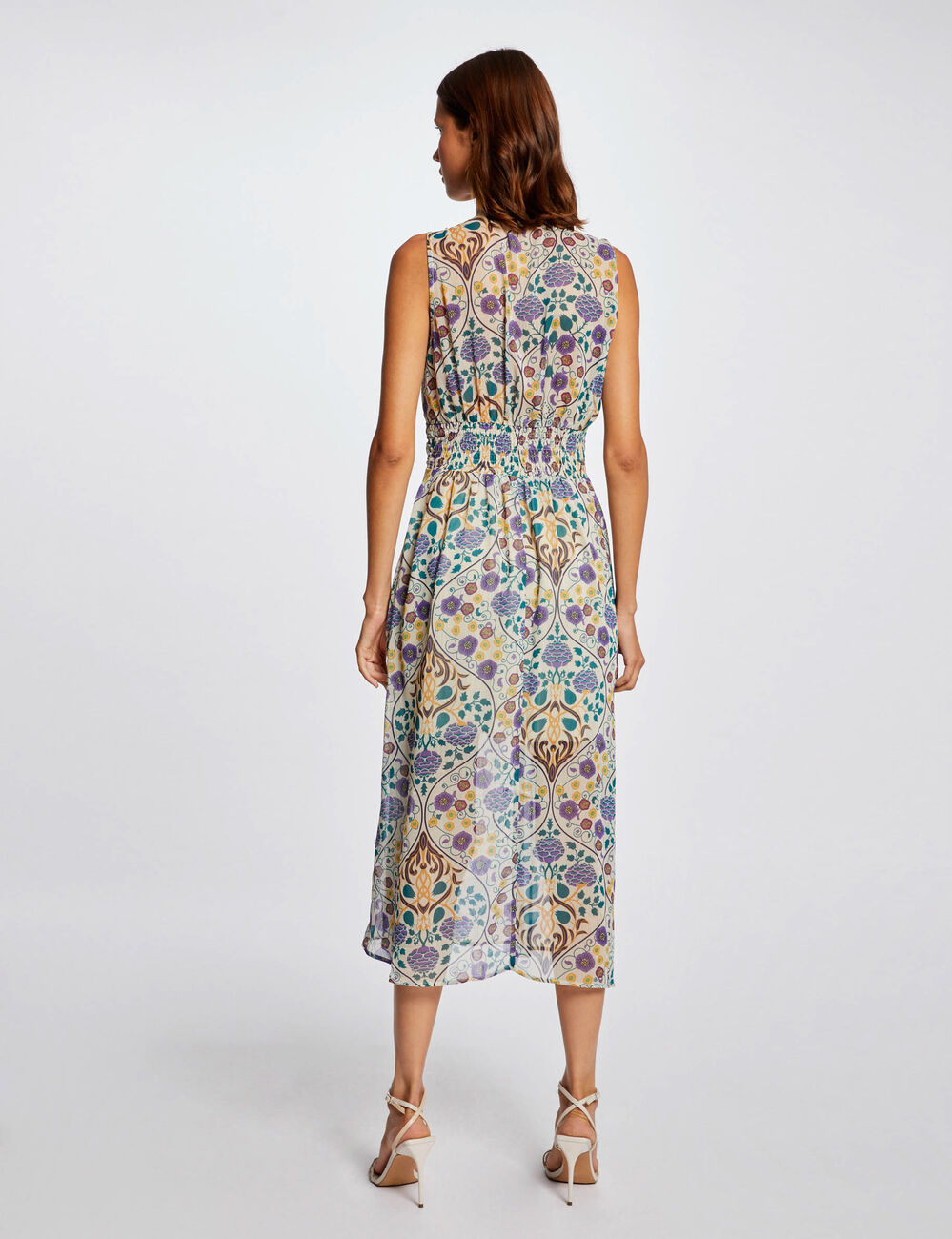 Robe midi évasée imprimé végétal multico femme