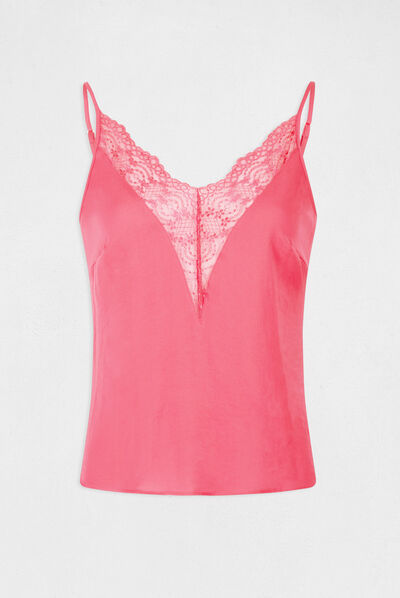 Blouse bretelles fines à dentelle rose femme