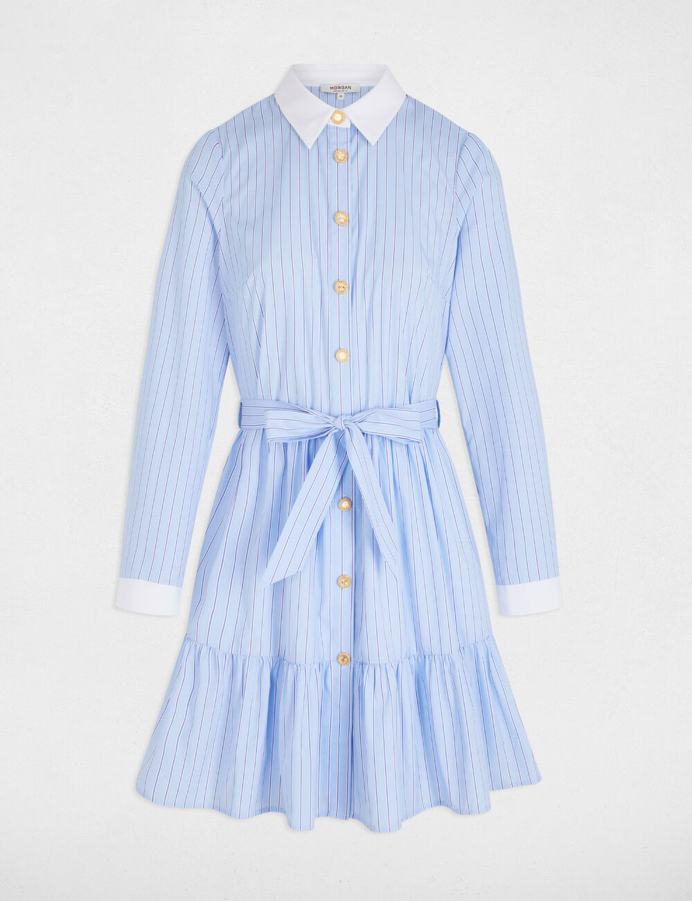 Robe courte trapèze rayée bleu ciel femme