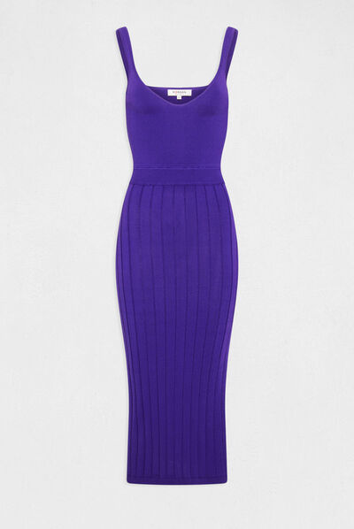 Robe pull longue ajustée fendue violet femme