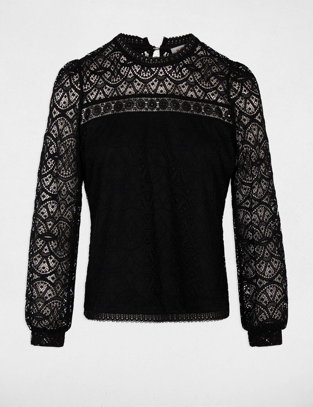 T-shirt dentelle manches longues noir femme