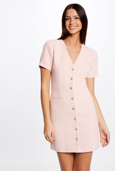 Robe ajustée boutonnée rose femme