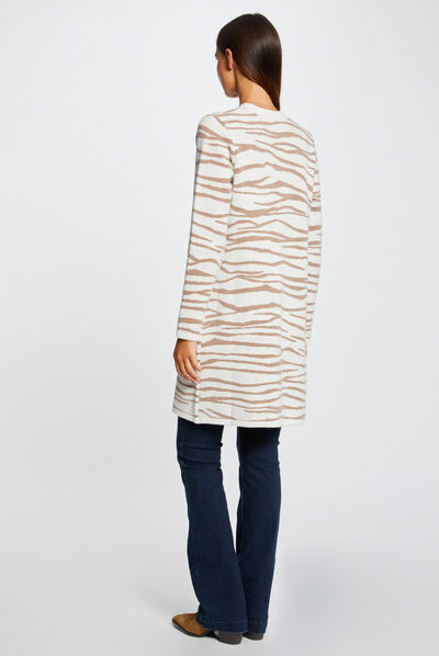 Gilet long imprimé zèbre ecru femme