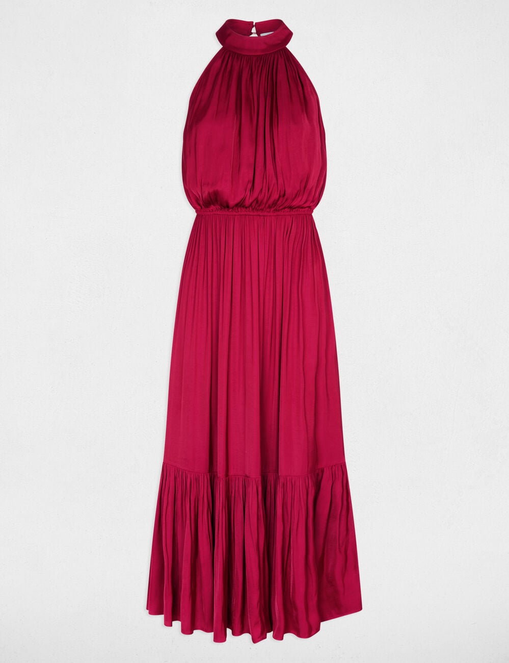 Robe longue col montant bordeaux femme