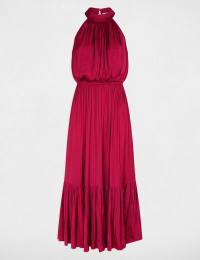 Robe longue col montant bordeaux femme