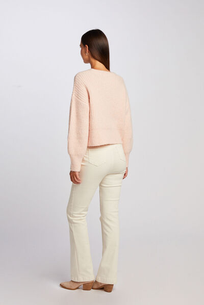 Gilet droit boutonné col en V rose femme