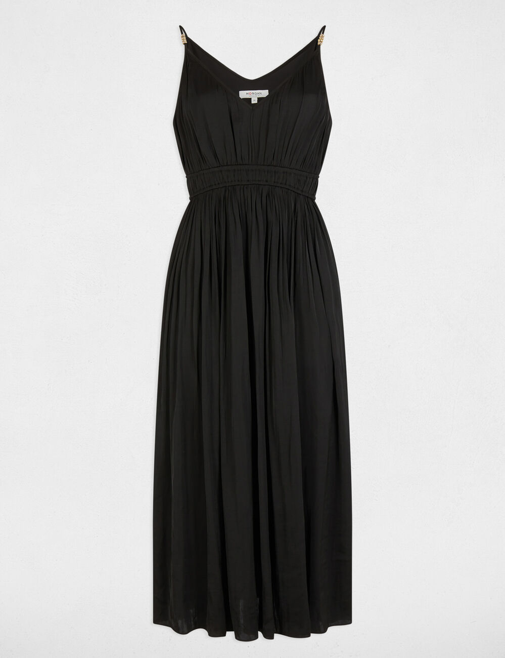 Robe midi droite plissée noir femme