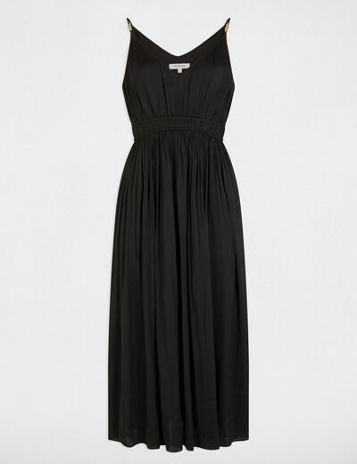 Robe midi droite plissée noir femme