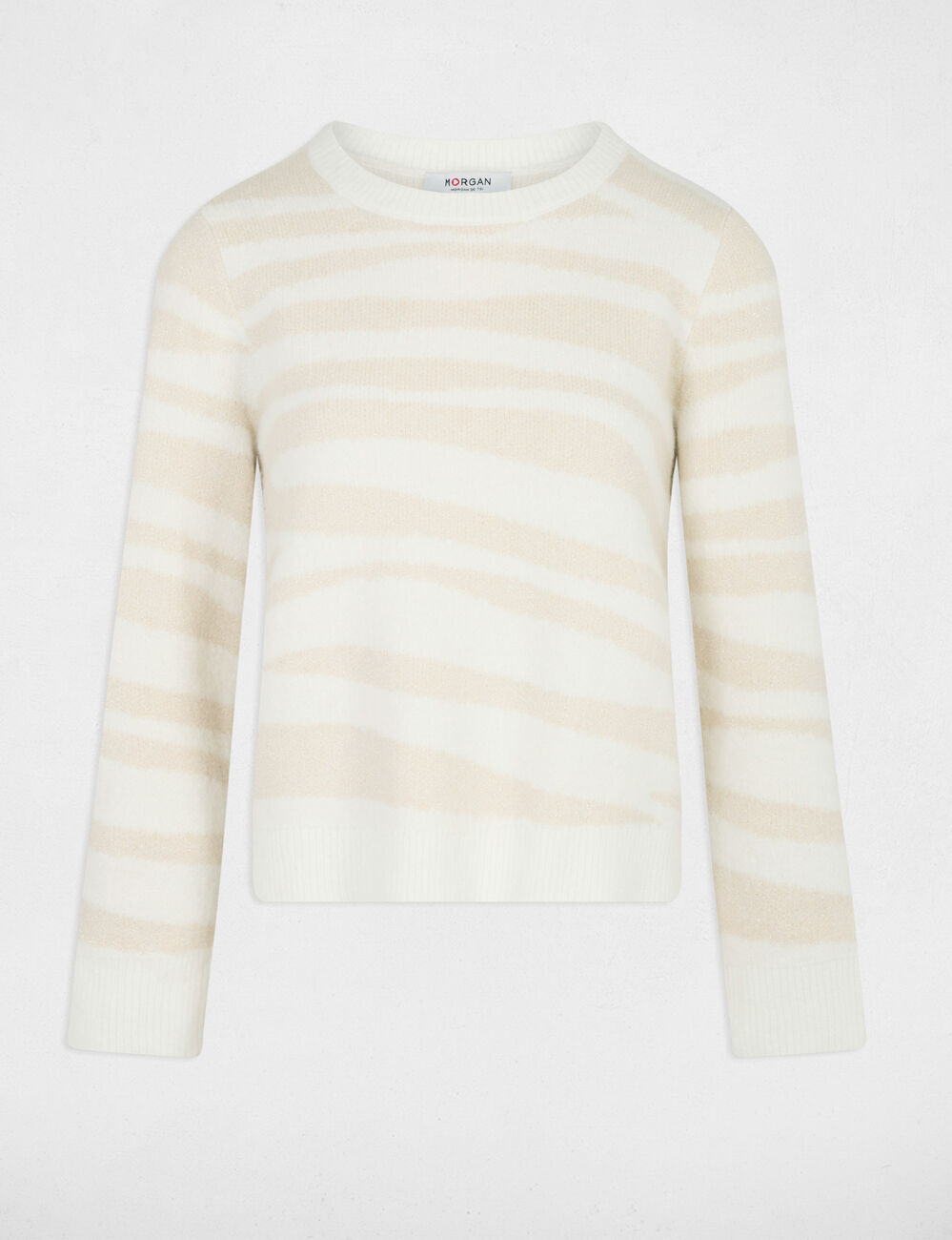 Pull court jacquard ivoire femme