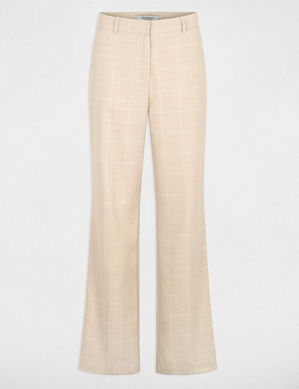 Pantalon droit taille haute beige femme