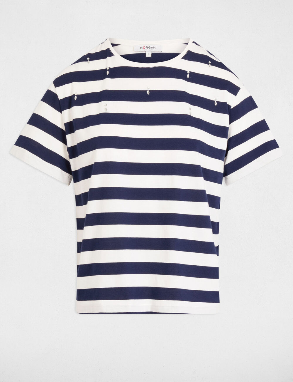 T-shirt manches courtes ray&eacute; blanc femme