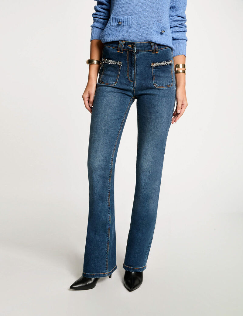jeans bootcut details franges denim stone femme Jeans bootcut détails franges denim stone femme