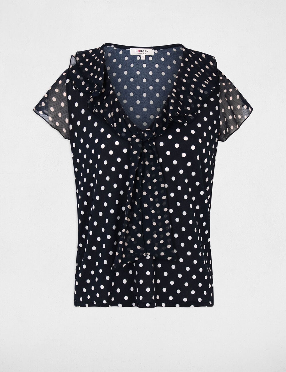 T-shirt voile col v bleu marine femme