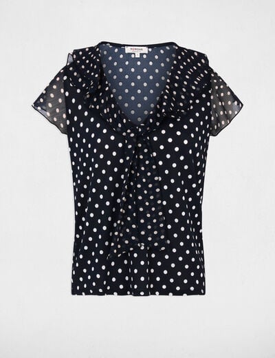 T-shirt voile col v bleu marine femme