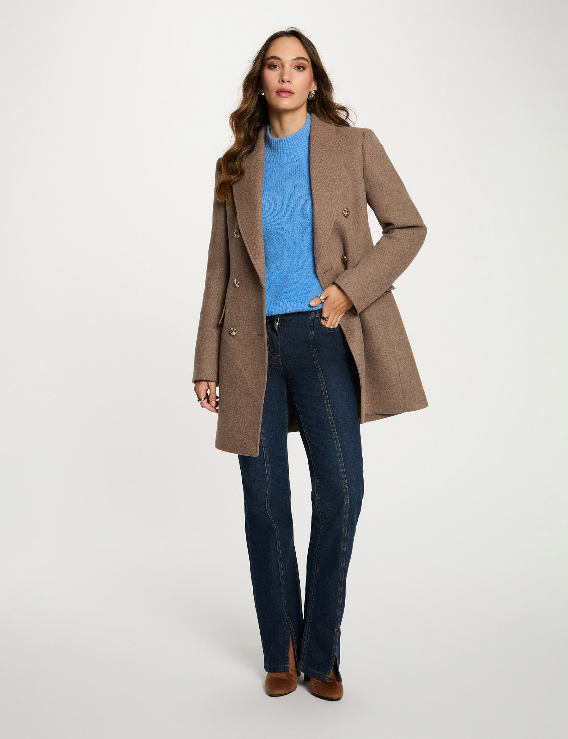 Manteau mi long avec boutons femme - vue 2