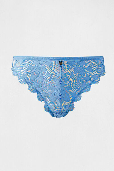 Tanga dentelle bleu femme