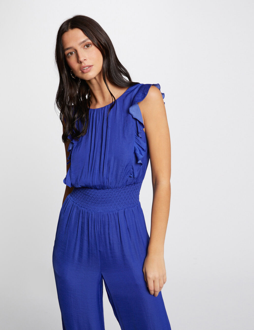 Combinaison longue à volants bleu electrique femme
