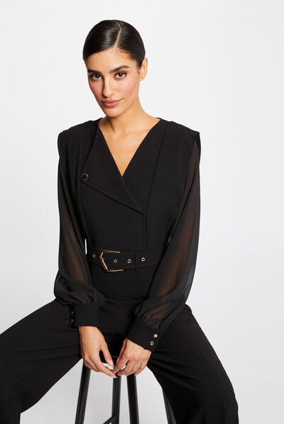 Combinaison jambes larges ceinturée noir femme