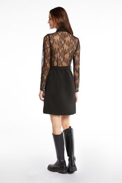 Robe ajustée zippée manches dentelle noir femme