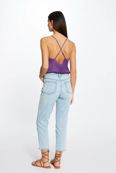 Blouse bretelles fines froncée violet fonce femme