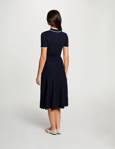 Robe tricot col &agrave; revers bleu marine femme