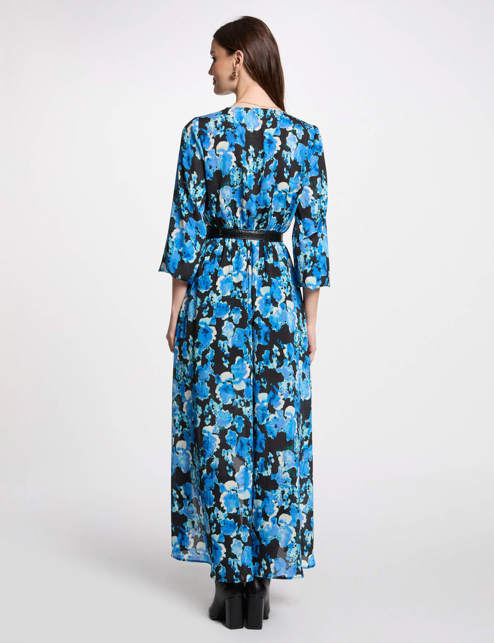 Robe longue cintr&eacute;e fluide multicolore femme