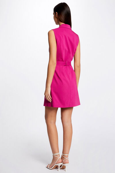 Robe portefeuille ceinturée sans manches framboise femme