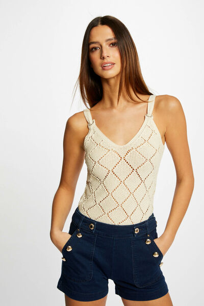 Débardeur pull avec bretelles ecru moyen femme