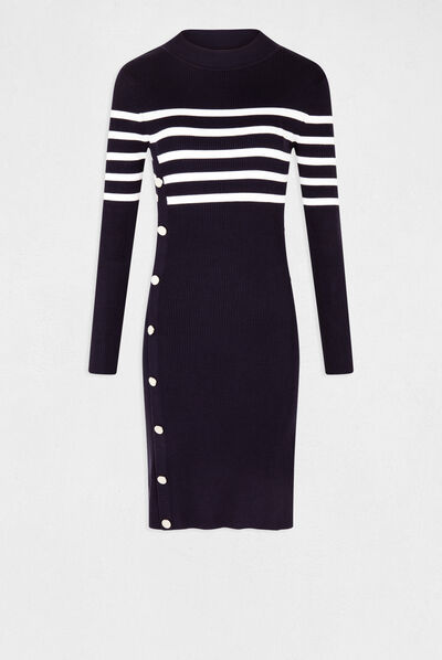 Robe pull ajustée avec boutons marine femme