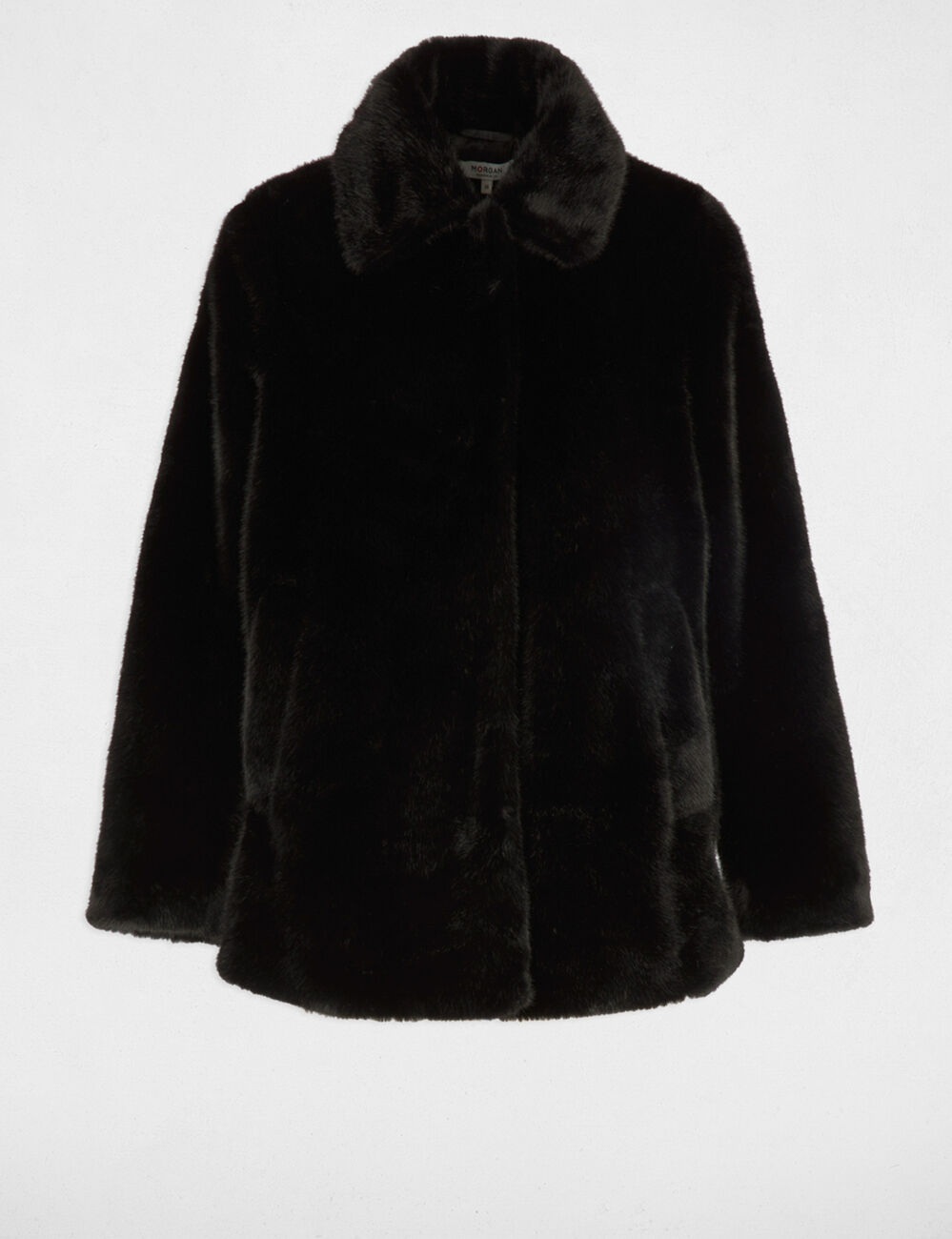 Manteau droit fausse fourrure noir femme