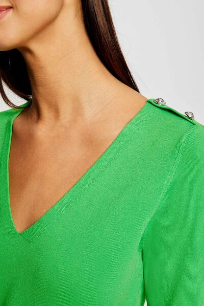 Pull manches 3/4 avec boutons vert clair femme