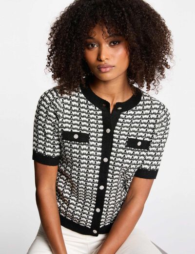 Gilet manches courtes imprim&eacute; noir femme